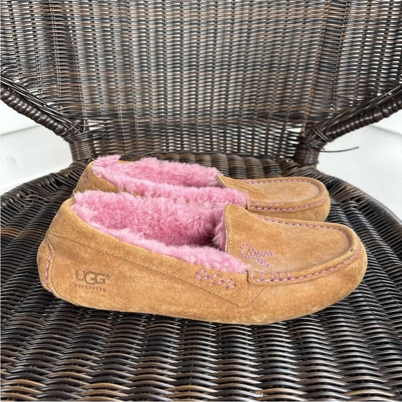 UGG Ansley Slipper Tan Suede Pink Shearling Size 7 Women’s - Picture 1 of 7